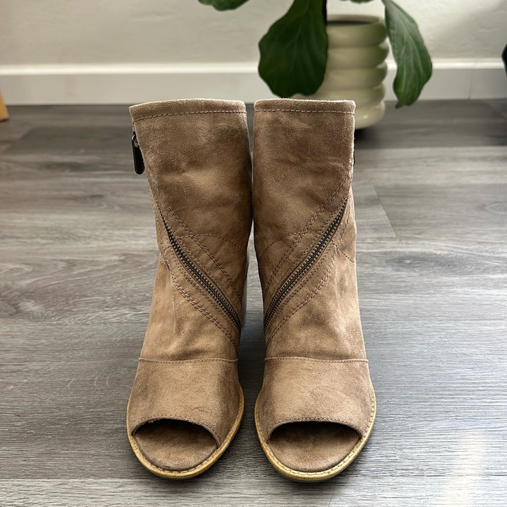 Open toe suede bootie